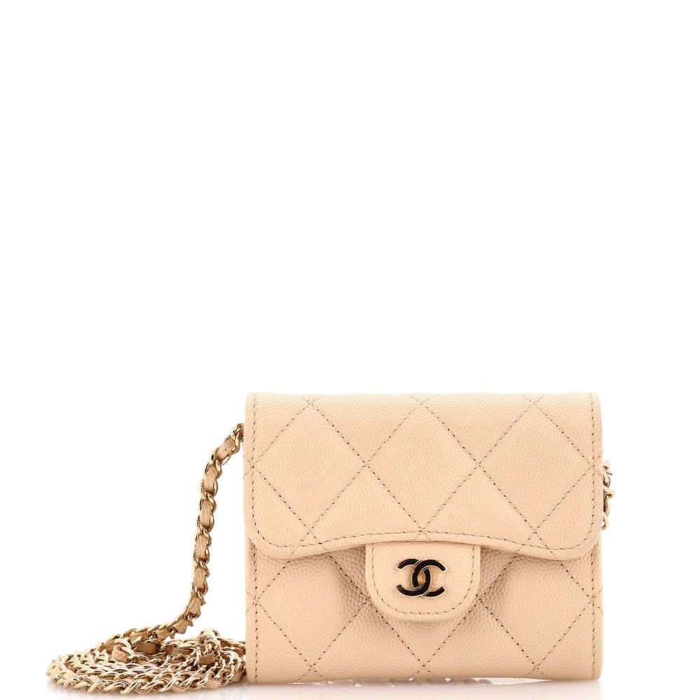 Chanel Classic Flap Card Holder on Chain Quilted Caviar Mini